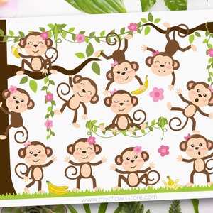 Affe svg, Affe Clip Art, Mädchen Affe Clipart, 5 kleine Affen, Dschungel Wandkunst - Digitaler Download | Sublimationsdesign | SVG, EPS, PNG