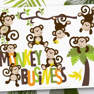 Monkey Clipart, Monkey Business, Monkey svg, Jungle Animals, Anniversaire, Nursery Wall Art - Téléchargement numérique | Sublimation | SVG, EPS, PNG
