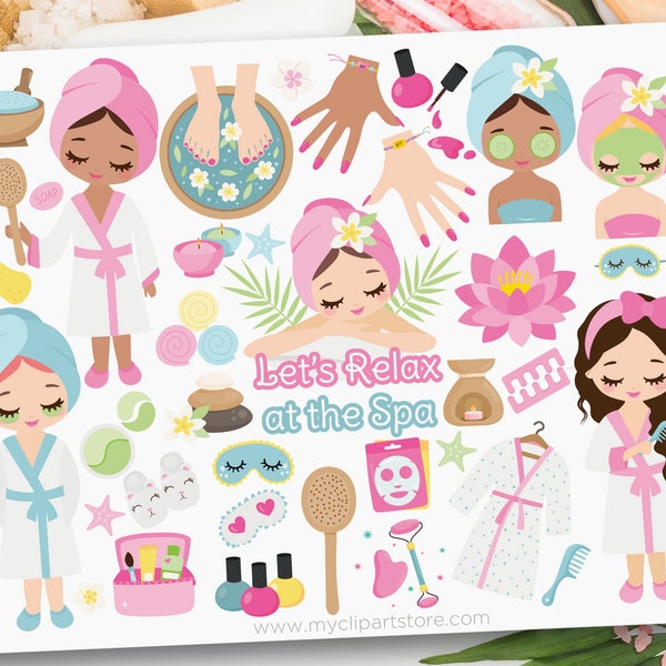 Spa Day Clipart, süßes Spa Mädchen, Self Care, Spa Geburtstag, Maniküre, Pediküre, Mani Pedi - Digital Download | Sublimationsdruck | SVG, EPS, PNG