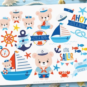 Süßer Sailor Teddy Bär Clipart, Segeln, Nautisches Kinderzimmer, Babyshower, Sailor svg - Digital Download | Sublimationsdesign | SVG, EPS, PNG