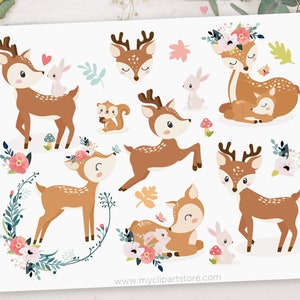 Reindeer Clipart, Cute Deer svg, Woodland Animals Clip Art, Mother's Day Printable Art - Digital Download | Sublimation | SVG, EPS, PNG