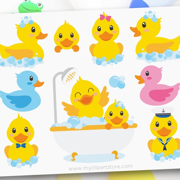 Bath Time Ducky Clipart, Rubber Ducky, Yellow Duck Clipart, Bubble Bath, Baby Shower, Decal,