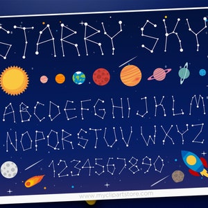 Leuke ruimte alfabet clipart, sterrenbeeld letters, sterren, horoscoop, dierenriem-digitale download | Sublimatieontwerp | Dit is GEEN LETTERTYPE