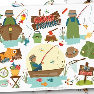 Bundle de cliparts Gone Fishing, fête des pères, pêcheur, canne à pêche, matériel, bateau, camping - téléchargement numérique | Sublimation | SVG, EPS, PNG