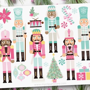 Clipart de quebra-nozes, suíte de quebra-nozes, clipart de Natal, quebra-nozes rosa, bastão de doces de hortelã - download digital | Sublimação | SVG, EPS, PNG