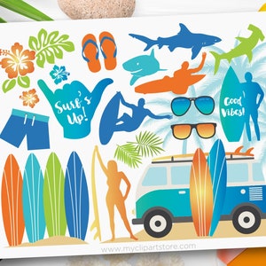 Surfen Clipart, Surfbrett svg, Surf Safari, Surfer ClipArt, Haie png, Sommer Strandparty - Digital Download | Sublimationsdruck | SVG, EPS, PNG