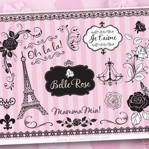 Paris Clipart, Eiffel Tower Silhouette, French Lace, Valentine Clipart - Digital Download | Sublimation Design | SVG, EPS, PNG