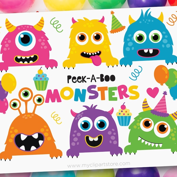 Peek-A-Boo Monster Clipart, Cute Monster svg, Peeking, Monster Mash Birthday Party - Digital Download | Sublimation Design | SVG, EPS, PNG