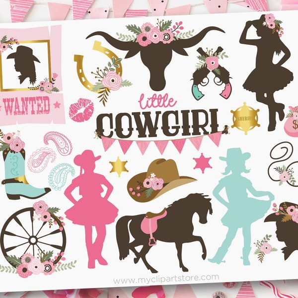 Little Cowgirl Clipart, Cowgirl svg, Silhouette, Wild West, Rodeo, Cowboy hat - Digital Download | Sublimation Design | SVG, EPS, PNG