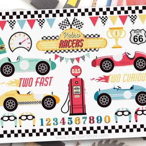 Race Cars Clipart, Retro Cars, Two, 2 Fast, Boy Birthday, Formula One, Grand Prix - Digital Download | Sublimation Design | SVG, EPS, PNG