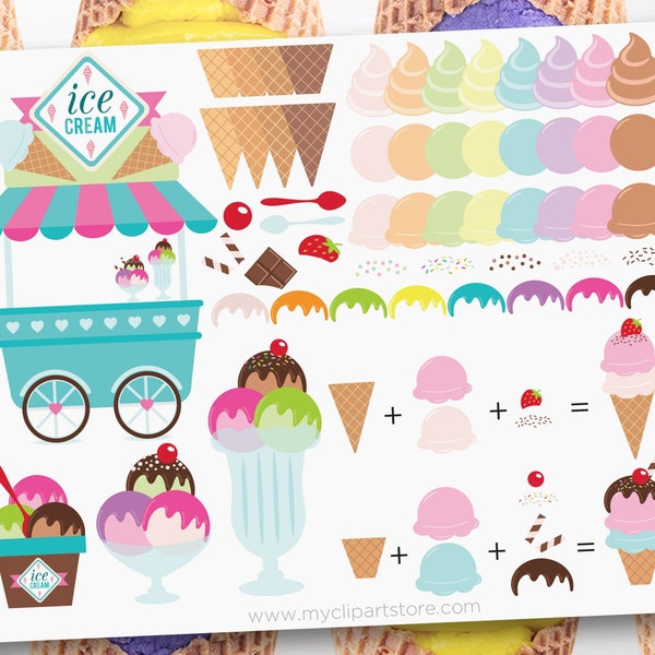 Ice-Cream Shoppe Clipart, Make your own Ice Cream, Ice-Cream Stand svg, Summer Clip Art - Digital Download | Sublimation | SVG, EPS, PNG