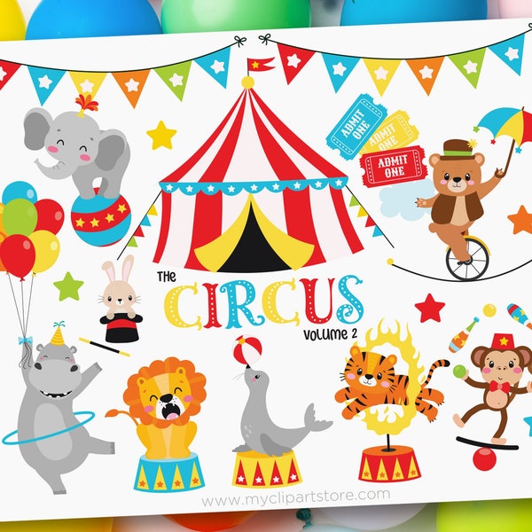 Circus Animals Clipart, Big Top svg, Fun Fair, Carnival, Red Yellow Blue, Circus Tent svg - Digital Download | Sublimation | SVG, EPS, PNG