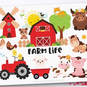 Clipart di fattoria carina, animali da fattoria, animali da fienile, compleanno in fattoria, baby shower, maiale svg, mucca svg - Download digitale / Sublimazione / SVG, EPS, PNG