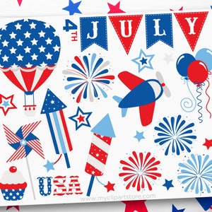 Clipart del 4 luglio, Giorno dell'Indipendenza, Star Spangled, Mongolfiera in formato SVG, ClipArt di fuochi d'artificio,