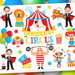 Circus Clipart, Big Top svg, Fun Fair, Dieren, Carnaval, Rood Geel Blauw, Circus Tent svg - Digitale Download | Sublimatie | Svg, EPS, PNG