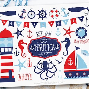 Nautical Clipart (Boy), Summer clipart, Beach Clipart, Sail Boat svg, Octopus svg - Digital Download / Sublimation Design / SVG, EPS, PNG