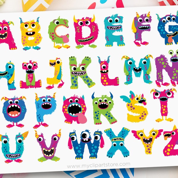 Monster Alphabet Clipart, Monster svg, Geburtstag Monster, rosa Monster Buchstaben, A-Z - Digital Download | Sublimationsdesign | SVG, EPS, PNG