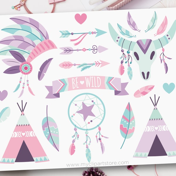 Tribal Girl Boho Clipart, Dreamcatcher svg, Wigwam svg, Bohemian Clipart, Wigwam svg, Pink - Digital Download | Sublimation | SVG, EPS, PNG