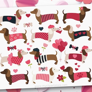 Clipart di cani di San Valentino, bassotti, bassotti svg, clipart di San Valentino, animali - Download digitale / Design a sublimazione / SVG, EPS, PNG