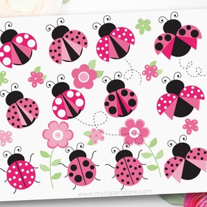 Pink Lady Bug Clipart Bundle, Ladybugs svg, Lady Bird png - Download digitale / Sublimation Design / SVG, EPS, PNG