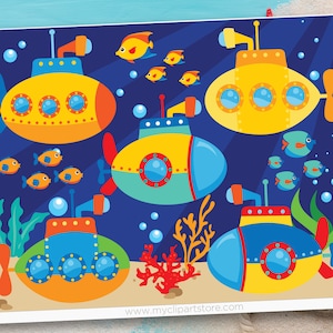 U-Boot Clipart, U-Boot, Unter dem Meer, Maritime Clipart, Fische svg, Gelbes U-Boot - Digitaler Download | Sublimation | SVG, EPS, PNG