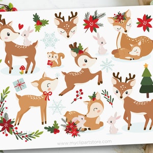 Christmas Reindeer Clipart, Cute Deer svg, Winter Animals Clipart, Woodland, Forest Animals - Téléchargement numérique | Sublimation | SVG, EPS, PNG