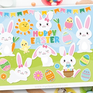 Easter Bunny, Hoppy Easter, Happy Easter Clipart, bunny, rabbit, easter egg hunt Digital Download Sublimation Design SVG, EPS, PNG image 1