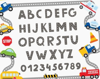レーストラックのアルファベットクリップアート：道路の文字と数字（デジタルダウンロード）