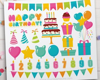 Birthday Party Clipart, Birthday Cake, Balloons svg, Candyland, Cupcake svg, Bunting - Digital Download | Sublimation | SVG, EPS, PNG