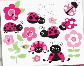 Pink Lady Bug Clipart, Ladybug svg, Lady Birds - Digital Download | Sublimation Design | SVG, EPS, PNG