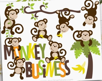 Monkey Clipart, Monkey Business, Monkey svg, Jungle Animals, Birthday, Nursery Wall Art - Digital Download | Sublimation | SVG, EPS, PNG