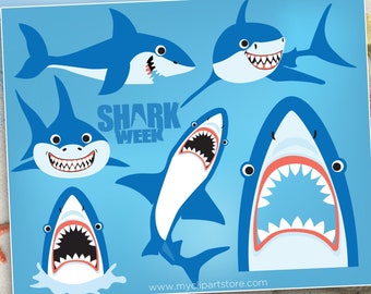 Shark Clipart, Under The Sea, Verjaardagsfeestje, duiken, oceaanleven, haaienweek - Digitale download | Sublimatieontwerp | Svg, EPS, PNG