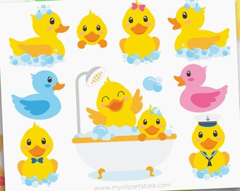 Bath Time Ducky Clipart, Rubber Ducky, Yellow Duck Clipart, Bubble Bath, Baby Shower, Decal,