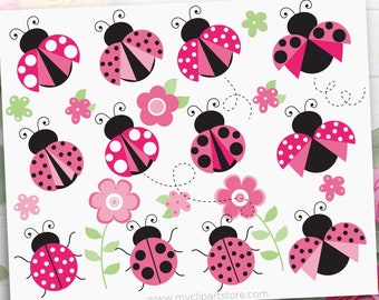 Pink Ladybug Clipart Bundle: Ladybird SVG, PNG, EPS (Digital Download)
