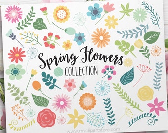 Spring Flowers Clipart: Floral Wedding Invitation Graphics (Digital Download)