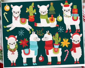 Christmas Llama Clipart, Llama Digital Art, Alpaca Clipart, Cactus Clip Art, Llama svg - Digital Download | Sublimation | SVG, EPS, PNG