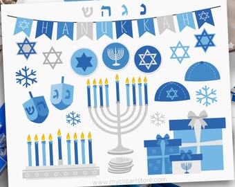 Hanukkah Clipart, Silver Menorah, Dreidel SVG EPS PNG (Digital Download)
