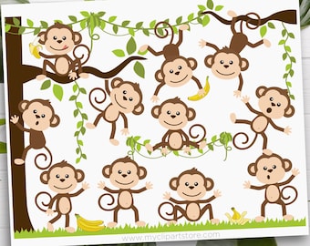 Monkey svg, Monkey Clip Art, Monkey Clipart, 5 Little Monkeys, Jungle Wall Art - Digital Download | Sublimation Design | SVG, EPS, PNG