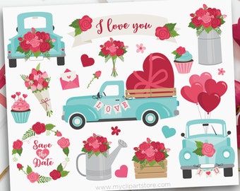 Valentine's Day Clipart, Valentine Truck svg, Hearts, Farmhouse Truck svg - Digital Download | Sublimation | SVG, EPS, PN