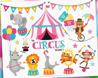 Pink Circus Clipart, Circus Animals, Big Top svg, Fun Fair, Carnival, Pink Circus Tent svg - Digital Download | Sublimation | SVG, EPS, PNG