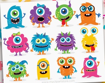 Cute Monster Clipart, Monster Birthday Card, Baby Monster Clipart, Monster Clip Art, Monster svg, Monster Stickers