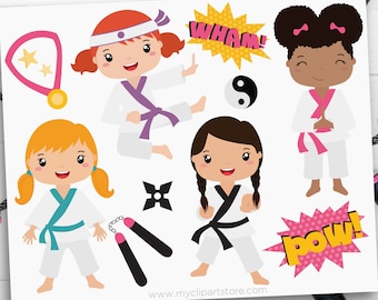 Girls Karate Clipart, Tae Kwon Do, Martial Arts, Judo, Sport, Ninja Star, Nunchuck - Digital Download | Sublimation Design | SVG, EPS, PNG