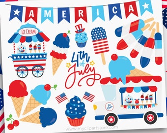 4th of July Clipart, Independence Day, Ice-Cream Truck, Sweets, Treats, Food Truck, Donuts - Digital Download | Sublimation | SVG,EPS, PNG