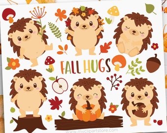 Cute Hedgehog svg, Fall Animals Clipart, Autumn Clipart, Woodland, Forest, Leaves - Digital Download | Sublimation Design | SVG, EPS, PNG