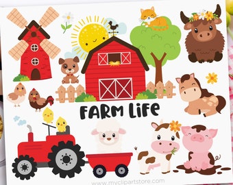 Cute Farm Clipart, Farm Animals, Barn Animals, Farm Birthday, Baby Shower, Pig svg, Cow svg - Digital Download | Sublimation | SVG, EPS, PNG