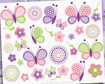 Pink and purple Butterflies Clipart, Spring Butterfly, Baby Girl, Stickers, Mother's Day,   - Digital Download | Sublimation | SVG, EPS, PNG