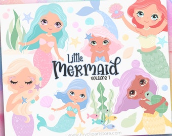 Mermaid Clipart, Little, Mermaid svg, Mermaid Party, Princess Invite, Under the Sea, Ocean  - Digital Download | Sublimation | SVG, EPS, PNG