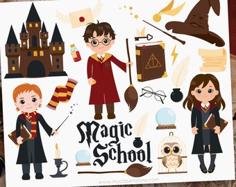 Magic School Clipart, Wizard Clipart, Witch SVG, Broomstick, Halloween Clipart - Digital Download | Sublimation Design | svg, eps, png