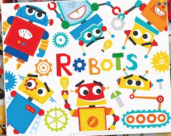 Cute Robots Clipart, Robot svg, Robotics Clipart, Stem Clipart, Primary Colors - Digital Download | Sublimation Design | SVG, EPS, PNG