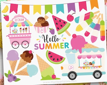 Ice-Cream Truck Clipart, Ice-Cream Shoppe, Summer, Popsicles, Make your own, Cupcake svg - Digital Download | Sublimation | SVG, EPS, PNG